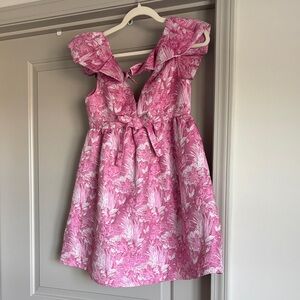 Boutique Pink Floral Ruffle-Shoulder Dress